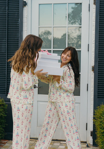 Christmas Carousel Dreams Ruffled Long Set Pajamas